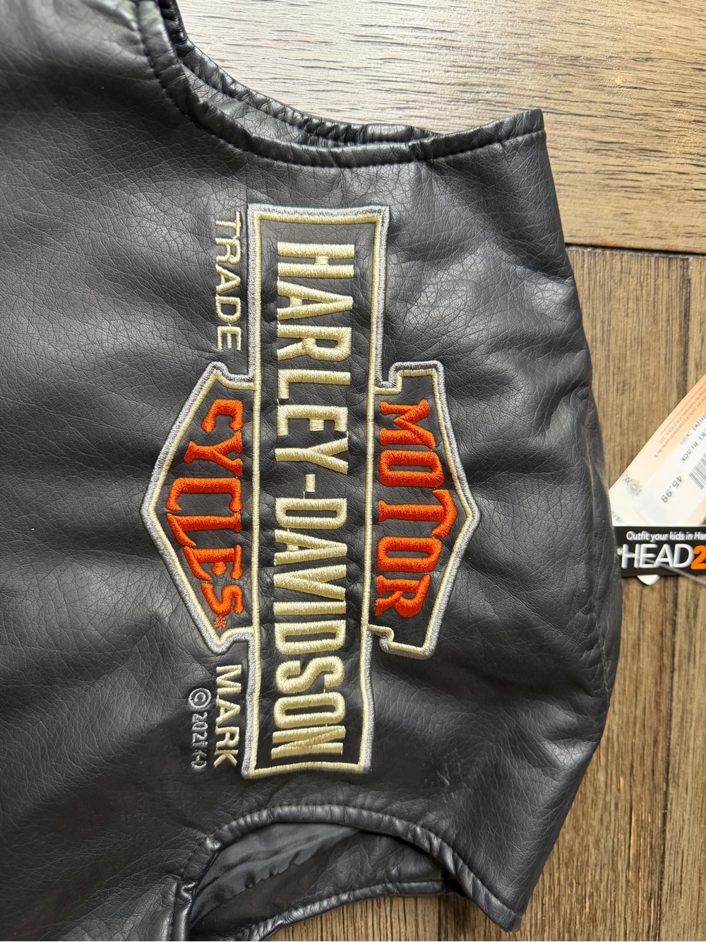 Harley-Davidson Kids Black Faux Leather Snap-Front Vest with Patch 2/3T - Picture 4 of 4